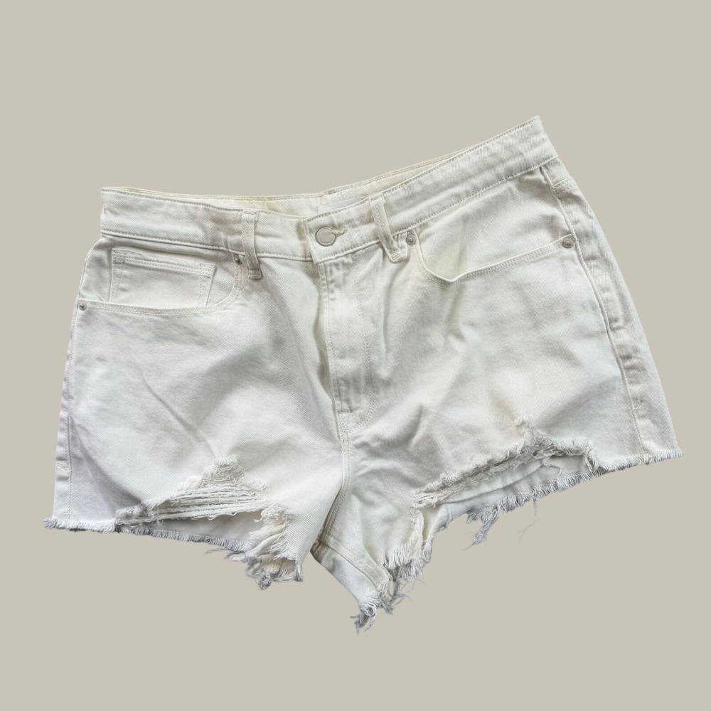 Good American Good '90s Shorts Exposed Pocket Bags Off-White Distressed Sz 10/30